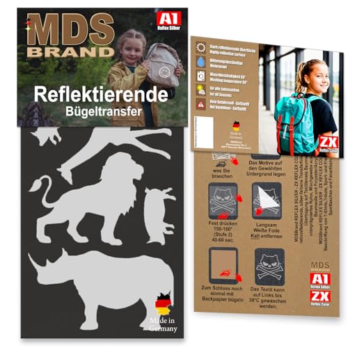 MDS Brand Reflektierende Aufbügler Set | Wild Tiere | Reflektoren für Kleidung - Hohe Sichtbarkeit - Optimierte Haftung für Kleidung oder Schulranzen (Schwarz) von MDS Brand