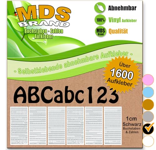 MDS Brand über 1600/st 1cm Buchstaben Aufkleber & Zahlen 6-Farben | Selbstklebende & Matt – neu positionierbar, einfach zum basteln & gestalten, Ideal für Scrapbook & DIY-Projekte 2x 50 (Schwarz) von MDS Brand