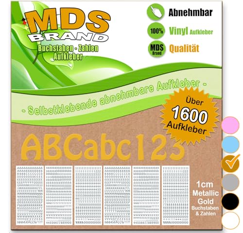 MDS Brand über 1600/st 1cm Buchstaben Aufkleber & Zahlen | Selbstklebende & Matt – neu positionierbar, einfach zum basteln & gestalten, Ideal für Scrapbook & DIY-Projekte 2x 66 (Metallic Gold) von MDS Brand