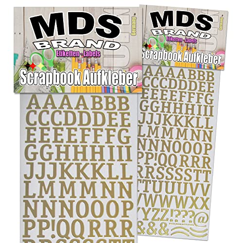 MDSBrand 1,5cm Buchstaben Aufkleber 2er/pk zum beschriften von Karten, Fotoalbum, Hochzeitskerze oder dankeskarten & Scrapbook, einfach zum basteln und gestalten 82(Gold) von MDS Brand