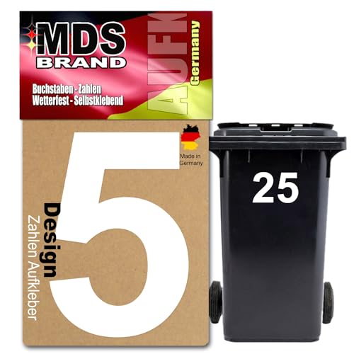 Prime Design 15cm Zahlen Aufkleber | Selbstklebende hausnummern zum aufkleben | Klebezahlen für Mülltonne, Briefkasten & Hausnummer | Optimal für Außen & Innen, klebeziffer sind Weiss (5, 15cm) von MDS Brand