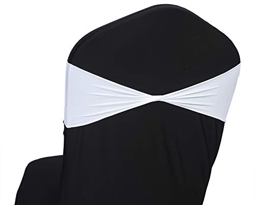 MDS 50 Stück Spandex Stuhlschärpen Schleife Schärpe Elastische Stuhlbänder Krawatten ohne Schnalle für Hochzeit und Veranstaltungen Dekoration Spandex Schieber Schärpen Schleife - Weiß von MDS-MEGADECORSUPPLY