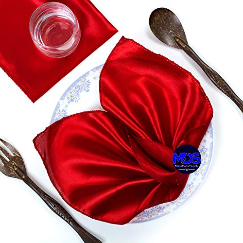 mds 100 Stück Hochzeit 30,5 x 30,5 cm quadratisch Satin Serviette oder Taschentuch für Hochzeiten Bankett Dekoration – Weiß 25 rot von MDS-MEGADECORSUPPLY