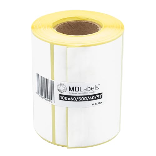 MDlabels Weiße Thermo etiketten auf Rolle 100x60mm - 500 Stück - permanent haftend, für Barcode, weiße Klebeetiketten zur Beschriftung von MDlabels