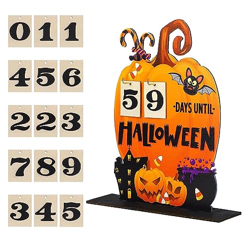 MEAKTSMI Halloween-Adventskalender mit Countdown-Kürbis-Holz-Schreibtischblöcken, Kalender zu Halloween für Kinder, Heim-Tischdekorationen 2023 von MEAKTSMI