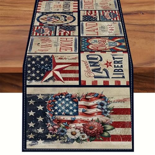 MEAKTSMI Tischläufer Leinen Memorial Day Tischläufer Rutschbeständiges Vintage Flaggenentwurfstuch Für Esstische Und Placemat MEAKTSMI Tischläufer Leinen Memorial Day Tischläufer Rutschbeständiges Vintage Flaggenentwurfstuch Für Esstische Und Placemat von MEAKTSMI