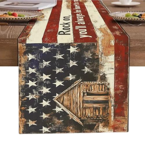 MEAKTSMI Tischläufer Leinen Memorial Day Tischläufer Rutschbeständiges Vintage Flaggenentwurfstuch Für Esstische Und Placemat MEAKTSMI Tischläufer Leinen Memorial Day Tischläufer Rutschbeständiges Vintage Flaggenentwurfstuch Für Esstische Und Placemat von MEAKTSMI