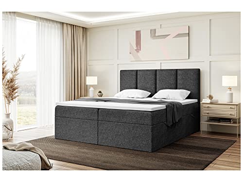 MEBLINI Boxspringbett mit Bettkasten - Gepolstert Doppelbett mit Matratze und Topper - Polsterbett mit Stauraum - Bett mit Kopfteil - Stauraumbett - Cristiano - 180x200 - H3/Dunkelgrau Webstoff von MEBLINI