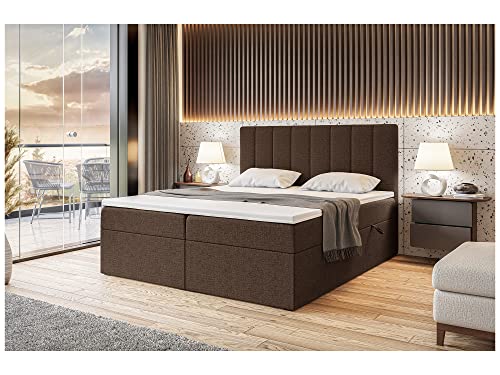 MEBLINI Boxspringbett mit Bettkasten - Gepolstert Doppelbett mit Matratze und Topper - Polsterbett mit Stauraum - Bett mit Kopfteil - Stauraumbett - Erling - 180x200 - H3/Braun Webstoff von MEBLINI