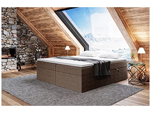 MEBLINI Boxspringbett mit Bettkasten - Gepolstert Doppelbett mit Matratze und Topper - Polsterbett mit Stauraum - Bett ohne Kopfteil - Stauraumbett - Lionel - 140x200 - H3/Braun Webstoff von MEBLINI