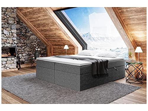 MEBLINI Boxspringbett mit Bettkasten - Gepolstert Doppelbett mit Matratze und Topper - Polsterbett mit Stauraum - Bett ohne Kopfteil - Stauraumbett - Lionel - 140x200 - H3/Dunkelgrau Webstoff von MEBLINI