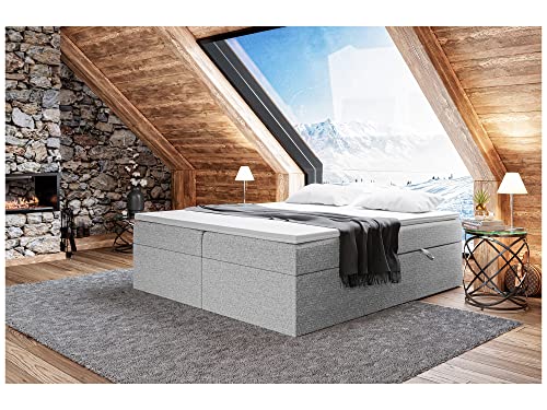 MEBLINI Boxspringbett mit Bettkasten - Gepolstert Doppelbett mit Matratze und Topper - Polsterbett mit Stauraum - Bett ohne Kopfteil - Stauraumbett - Lionel - 140x200 - H3/Grau Webstoff von MEBLINI