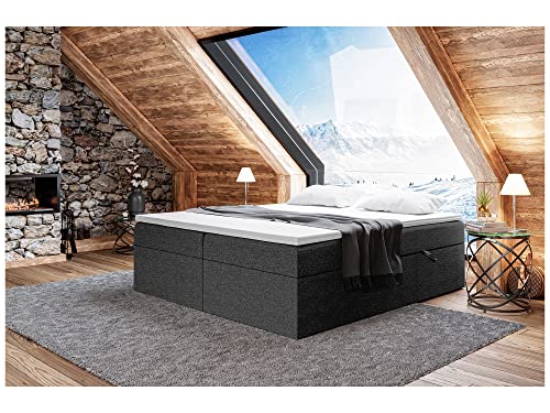 MEBLINI Boxspringbett mit Bettkasten - Gepolstert Doppelbett mit Matratze und Topper - Polsterbett mit Stauraum - Bett ohne Kopfteil - Stauraumbett - Lionel - 140x200 - H3/Schwarz Webstoff von MEBLINI