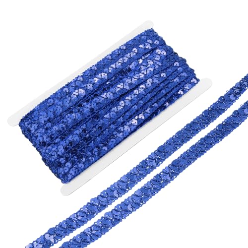 MECCANIXITY 12 Yard Pailletten Perlen Spitzenborte 2 Reihen 1,5 cm Pailletten Zopf Trim Streifen Pailletten Band Trim für Handwerk, Verzierungen, DIY Nähen Kostüm Dunkelblau von MECCANIXITY