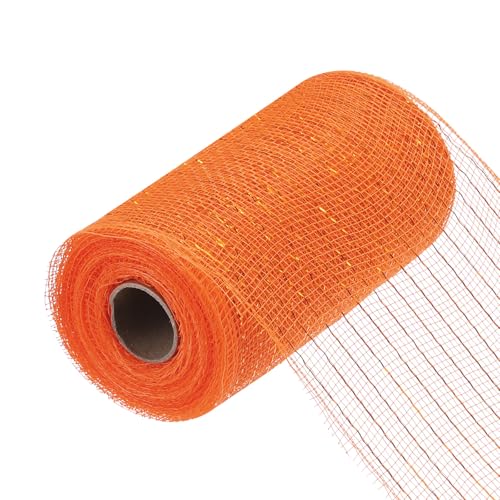 MECCANIXITY 15,2 cm Glitzer-Poly-Sackleinen-Netz für Kranz, dekoratives Netzstoffband, 9,1 m für Herbst, Ostern, Weihnachten, Blumenschleife, Orange von MECCANIXITY