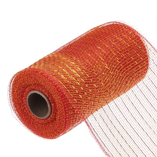 MECCANIXITY 15,2 cm Glitzer-Poly-Sackleinen-Netz für Kranz, dekoratives Netzstoffband, 9,1 m für Herbst, Ostern, Weihnachten, Blumenschleife, Rot und Gelb von MECCANIXITY