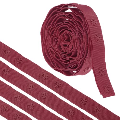 MECCANIXITY 2 Yard Druckknopfband Doppelschnalle zum Nähen, Baumwolle Druckknopf Trim Fastener Schnallen Band für Kleidung Stoff DIY Handwerk, Burgunderrot von MECCANIXITY