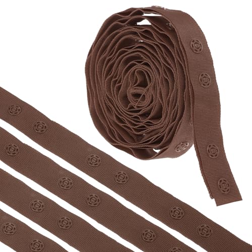 MECCANIXITY 2 Yard Druckknopfband Doppelschnalle zum Nähen, Baumwolle Druckknopf Trim Fastener Schnallen Band für Kleidung Stoff DIY Handwerk, Dunkelbraun von MECCANIXITY