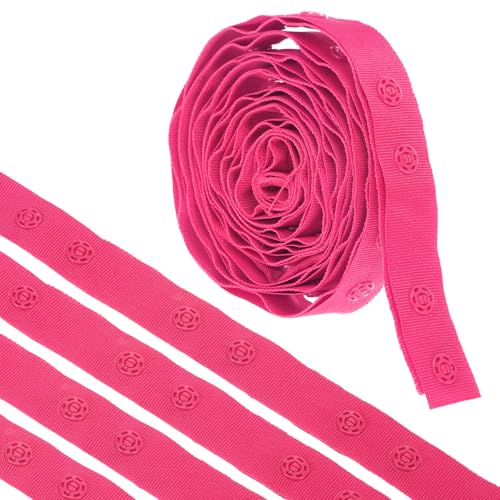 MECCANIXITY 2 Yard Druckknopfband Doppelschnalle zum Nähen, Baumwolle Druckknopf Trim Fastener Schnallen Band für Kleidung Stoff DIY Handwerk, Rose Rot von MECCANIXITY