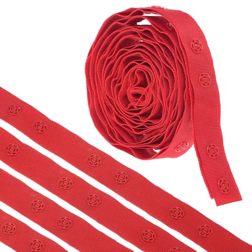 MECCANIXITY 2 Yard Druckknopfband Doppelschnalle zum Nähen, Baumwolle Druckknopf Trim Fastener Schnallen Band für Kleidung Stoff DIY Handwerk, Rot von MECCANIXITY