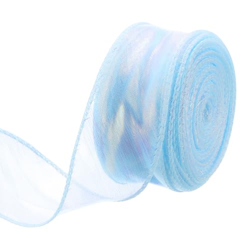 MECCANIXITY 3,8 cm breites, glitzerndes Organzaband mit Draht, schimmernd, schillernd, Chiffon-Bänder, 22,7 m, Himmelblau, für Geschenkverpackungen, Blumenstrauß, Hochzeitsschleifen von MECCANIXITY