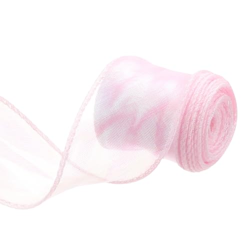 MECCANIXITY 3,8 cm breites, glitzerndes Organzaband mit Draht, schimmernd, schillernd, Chiffon-Bänder, 4,5 m, Rosa, für Geschenkverpackungen, Blumenstrauß, Hochzeitsschleifen von MECCANIXITY