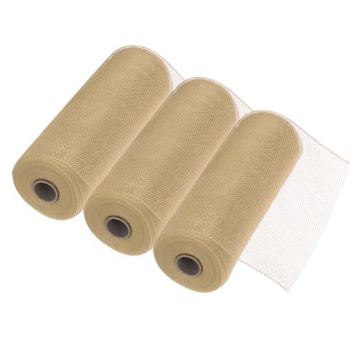 MECCANIXITY 3 x 25,4 cm Poly-Sackleinen-Netz für Kranz, dekoratives Netzstoffband, 9,1 m für Herbst, Ostern, Weihnachten, Blumenschleife, Khaki von MECCANIXITY