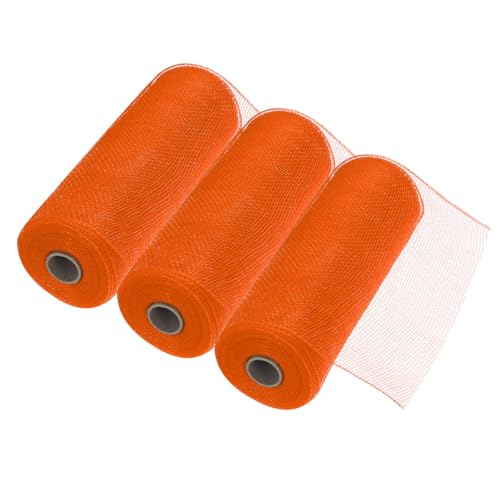 MECCANIXITY 3 x 25,4 cm Poly-Sackleinen-Netz für Kranz, dekoratives Netzstoffband, 9,1 m für Herbst, Ostern, Weihnachten, Blumenschleife, Orange, 3 Stück von MECCANIXITY