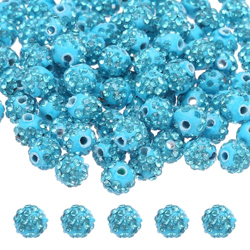 MECCANIXITY 50 Stück 8 mm Strassperlen zur Schmuckherstellung, glitzernde Disco-Perlen, glitzernde Diamant-Ton-Perlen für Halskette, Armband, Weihnachten, Blau von MECCANIXITY