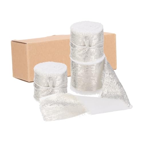 MECCANIXITY Chiffonband, 3 Stück, 2,5 x 4,5 m, helles Champagnerfarbenes Glitzerstoffband, handgefertigtes Fransenband für Blumenstrauß, Geschenkverpackung, Basteln, Hochzeit von MECCANIXITY