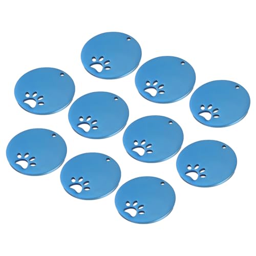 MECCANIXITY Hundepfotenmarken aus Metall, Stempel, 2,5 x 2,5 cm, blau, blanko, für Hundemarken, DIY-Gravur, blanko, für Haustier-Erkennungsmarken, Anhänger, Dekoration, Bastelanhänger, 10 Stück von MECCANIXITY