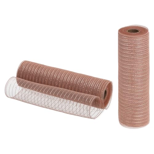 MECCANIXITY Jute-Netz, 25,4 cm x 9,2 m, PP, dekoratives Netzband, Geschenkband für Weihnachtskranz, Party, Dekoration, Basteln, Girlanden (Rose Pink mit rosa Folie, 2 Stück) von MECCANIXITY