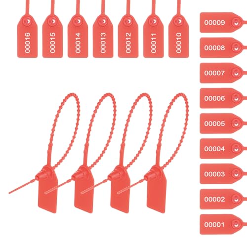 MECCANIXITY Kunststoff-Manipulationssiegel, nummerierte Einweg-Kabelbinder, Etiketten, 24,8 cm, selbstschließende Sicherheitsetiketten, Sicherheitszugband für LKW, Anhänger, Gepäck, Rot, 1000 Stück von MECCANIXITY