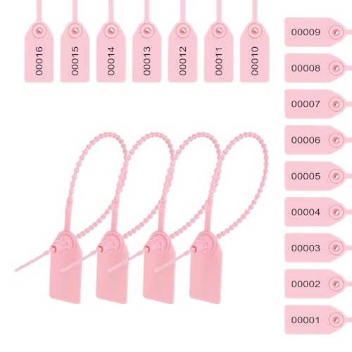 MECCANIXITY Kunststoff-Manipulationssiegel, nummerierte Einweg-Kabelbinder, Etiketten, 9,8 Zoll, selbstsichernde Sicherheitsetiketten, Sicherheits-Zugbinder für LKW, Anhänger, Gepäck, Rosa, 1000 Stück von MECCANIXITY