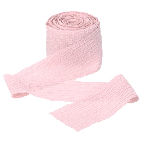 MECCANIXITY Pinkes Band, knisterndes Chiffon, 3,8 cm, handgefertigter Tüllstoff, Seidenband, Stoff, breit, für Blumenstrauß, Geschenkverpackung, Basteln, Hochzeit von MECCANIXITY