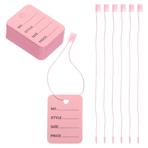 MECCANIXITY Preisschilder zum Aufhängen, beschreibbare Etiketten, Display-Etiketten, 5,1 x 3,6 cm, rosa Etikettierung für Kleidung, hausgemachte Preise, mit Nylonschnur, 250 Stück von MECCANIXITY