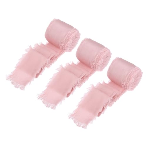 MECCANIXITY Seidensatinband, 3 Rollen, 3,8 cm, Chiffonband, Stoffband, handgefertigtes Blumenband für Geschenkverpackungen, Basteln, Blumenstrauß, mattes Rosa von MECCANIXITY