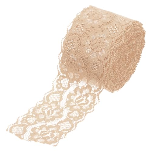 MECCANIXITY Spitzenband mit Blumenmuster, 6,1 cm breit, 9,1 m, helles Khaki, Spitzenborte aus Nylon zum Nähen, Basteln, Geschenkverpackungen, Hochzeitsdekoration von MECCANIXITY