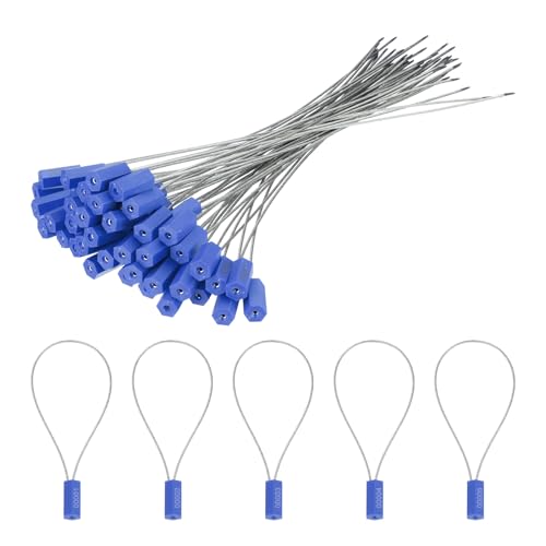 MECCANIXITY Stahl-Sicherheitskabeldichtungen 11,8 Zoll Einweg-Nummerierte Tags Anti Manipulationssiegel Selbstsichernd für LKW Anhänger Container Versand Dunkelblau 100 Stück von MECCANIXITY