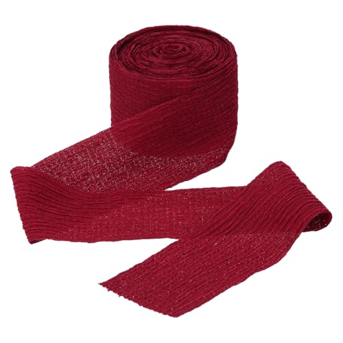 MECCANIXITY Weinrotes Band, knisterndes Chiffon, 3,8 cm, handgefertigter Tüllstoff, Seidenband, Stoff, breit, für Blumenstrauß, Geschenkverpackung, Basteln, Hochzeit von MECCANIXITY