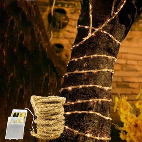 MEDOYOH 5M Seil Lichterkette Innenbereich von 100 LED, Hanfseil Lichterkette Batterie Seil Licht Wasserdicht für Garten Terrasse Balkon Schaukel Trunk Dekor von MEDOYOH