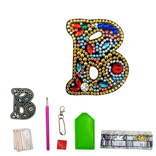 MEDOYOH Buchstaben B DIY Diamant Malerei Schlüsselanhänger, Retro Diamond Painting Schlüsselanhänger Beidseitig Aus Acryl, DIY Kunst Strass Diamant Malerei Kits für Anhänger Tasche Dekor Brosche von MEDOYOH