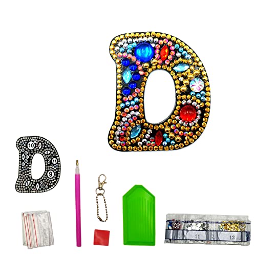 MEDOYOH Buchstaben D DIY Diamant Malerei Schlüsselanhänger, Retro Diamond Painting Schlüsselanhänger Beidseitig Aus Acryl, DIY Kunst Strass Diamant Malerei Kits für Anhänger Tasche Dekor Brosche von MEDOYOH