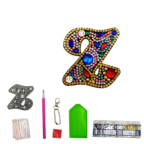 MEDOYOH Buchstaben Z DIY Diamant Malerei Schlüsselanhänger, Retro Diamond Painting Schlüsselanhänger Beidseitig Aus Acryl, DIY Kunst Strass Diamant Malerei Kits für Anhänger Tasche Dekor Brosche von MEDOYOH