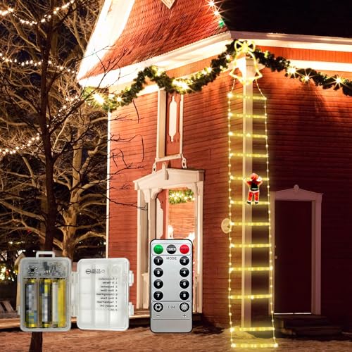 MEDOYOH Weihnachtsdekoration Licht, 3,3M/130IN Warmweiß LED Weihnachtsmann Der Klettert mit Licht Batterien Enthalten für Weihnachtsdeko Indoor Outdoor Balkon Dekor, 12 Leiter 218 Lampenperlen von MEDOYOH