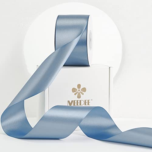 MEEDEE Dusty Blue Satinband 5,1 cm Dusty Blue Ribbon Lux Satin Double Faced Ribbon by 22 Yards Seidenband Satinband für Geschenkverpackungen, Satin-Hochzeiten, Blumenstrauß, Urlaubsdekoration von MEEDEE