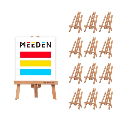 MEEDEN 12 Stück Tischstaffelei Holz, 30 cm Display Staffeleien, Kinder Staffelei Tisch, Bild Ständer Massives Buchenholz, Klappbar und Platzsparend, Hält Leinwände bis zu 25 cm von MEEDEN