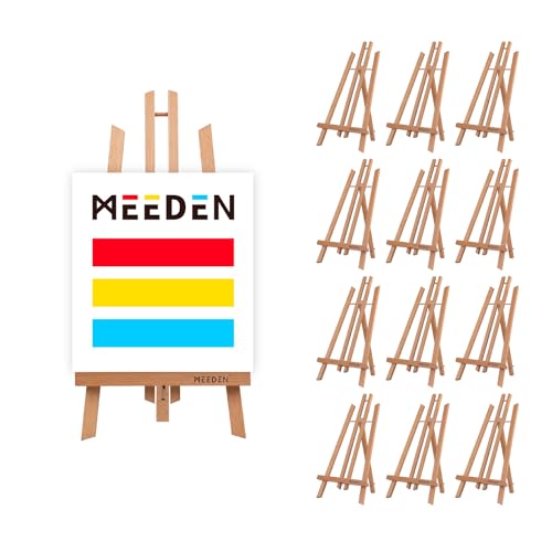 MEEDEN 12 Stück Tischstaffelei Holz, 50 cm Display Staffeleien, Kinder Staffelei Tisch, Bild Ständer Massives Buchenholz, Klappbar und Platzsparend, Hält Leinwände bis zu 45 cm von MEEDEN