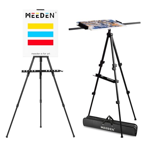 MEEDEN 203cm Atelierstaffelei aus Aluminium für Aquarellfelder, Ausstellungsstand für Kunst mit Tasche, Verstellbare Bodenstaffelei mit Stativ, Tischstaffelei, hält Leinwand bis 46cm zu 127cm von MEEDEN