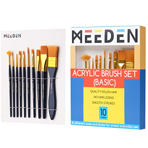 MEEDEN Acrylfarbe Pinsel: 10 Pcs Künstler Pinsel mit weichem Nylonhaar - Professionelle Kunst Malerei Pinsel für Acryl, Aquarell und Gouache Malerei von MEEDEN